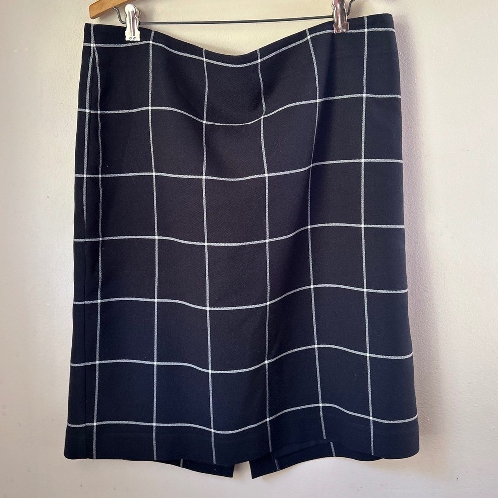 Ann Taylor Factory Navy White Grid Plaid‎ Career Pencil Skirt Women's Size 14